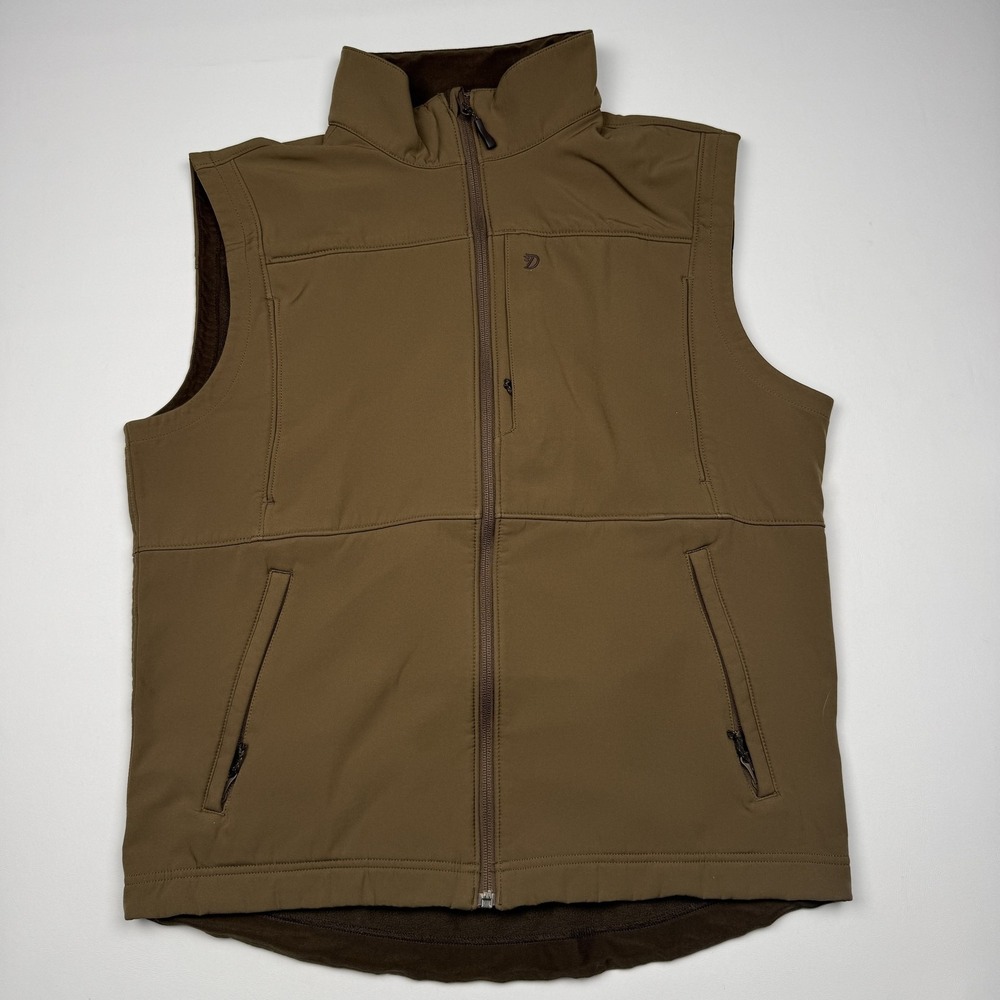 Duck Camp Vest Mens Medium Brown Softshell Fleece Lined Full Zip Outdoor Hunting